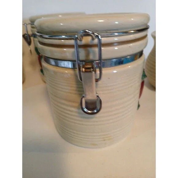 VTG-3 Cracker Barrel Country Apple Canister Set Metal Closure With Candel Holder
